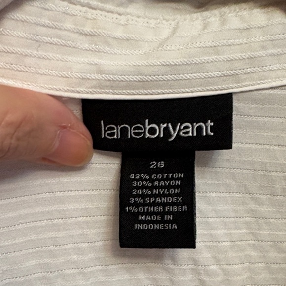 EUC Lane Bryant White Striped Blouse with silver thread accent - Picture 2 of 6